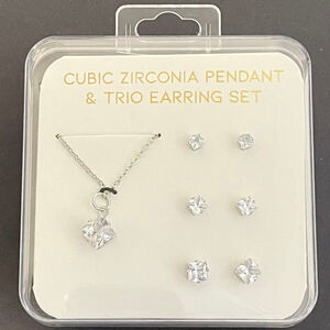 Cubic Zironia Pendant & Trio Earring Set